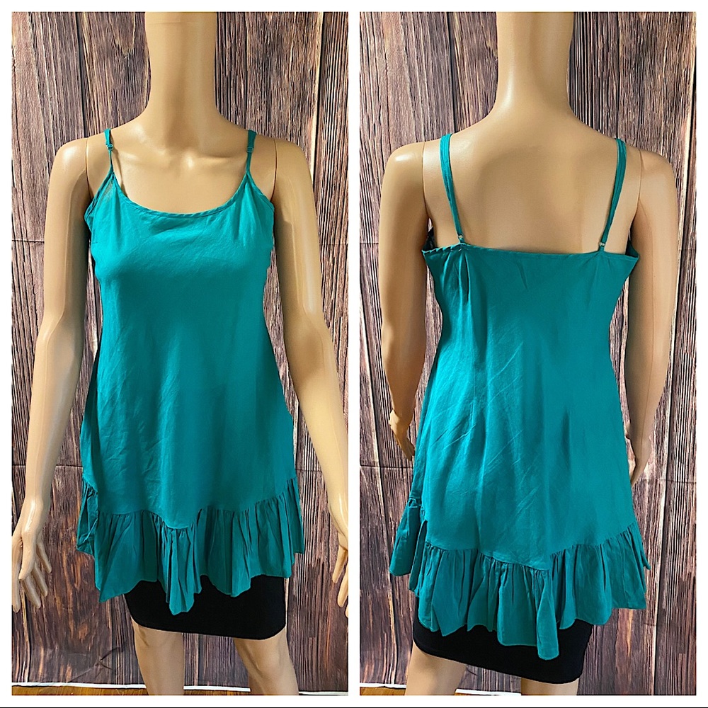 Anthropologie size small medium turquoise ruffle bottom summer boho blouse